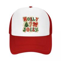 Retro Holly Jolly Holiday Ribbon Mesh Baseball Cap Casual Hat Outdoor  For Womens Unisex FeUnisex One Size