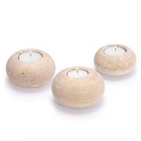 Travertine Tealight Candle Holders Decorative Stone Candle Holders Set Elegant Travertine Votive Candle Stands (Beige,2.9"+3.2"+4") smėlis