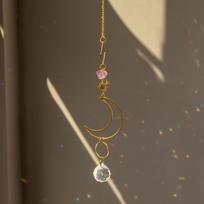 Wholesale Raw Amethyst Stones Moon Suncatche Wind Chimes K9 Glass Sun Catcher for Decoration (as the picture,38-47cm)