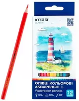 Spalvoti šešiabriauniai akvareliniai pieštukai CLASSIC, Kite, 12 sp. + teptukas