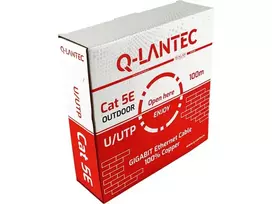 5e kategorijos U/UTP tinklo kabelis, vytos poros, išorinis sausas PE apvalkalas, Fca 4PR, 1Gb/s, juodas, 100 m – Q-LANTEC