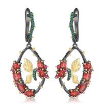 Original designer natural gemstone earrings, natural style butterfly design s925 sterling silver earrings.