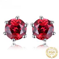 Apvalūs, autentiški raudoni granatai, 1,3 ct 925 sterlingų sidabriniai auskarai moterims.
