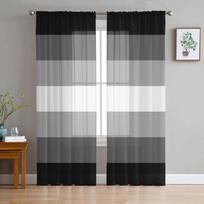 Juodos ir baltos spalvos gradiento juostų tiulio užuolaidos svetainei, permatoma užuolaida miegamajam, virtuvės žaliuzės, voile užuolaidos 135W x 114H(cm)