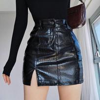 Juodi sijonai moterims, pavasario rudeniui, seksualus krokodilo raštas aukštu juosmeniu, klubų odiniai sijonai Madingi Hotties drabužiai XS juoda