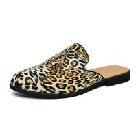 Madingi Vasariniai Pusbačiai Vyriški Odiniai Šlepetės Laisvalaikiai Mulai Kvėpuojantys Patogūs Loafers Didelio dydžio Mokasinai Leopardo mada 38 auksas