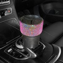 Car Storage Waste Garbage Bin Coin Cup Crystal Bling Car Acsessories Interior Decoration Plastic Mini Trash Can Auto Supplies rožinė