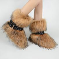 Women's Faux Fur Snow Boot Winter Warm Fluffy Furry Ankle Boots for Women Outdoor Fuzzy Mid-Calf Booties Plush Warm Snow Shoes for Outdoor Indoor 36