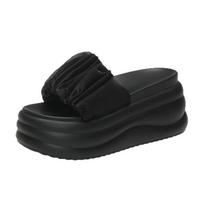 Fashion Women High Platform Slippers Summer Beach Flip-Flops Fashion Ladies 8.5CM Wedge Heels Shoes Woman Pink Outside Chunky Sandals 34 juoda