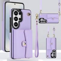 Kryžinė peties diržo piniginė kortelių dėklas, skirtas Samsung Galaxy S26 Ultra S25 Edge S24 Plus A16 A15 A35 A55 Galaxy A14 4G violetinė