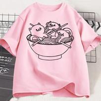 Japoniško Stiliaus Katės Ramen Marškinėliai Medvilniniai Trumpomis Rankovėmis Kawaii Anime Marškinėliai Ramen Kačiuko Grafiniai Marškinėliai Mieli Maisto Marškinėliai Drabužiai S