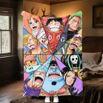 Šilta antklodė, super minkšta vilnos antklodė su „Vienas gabalas“ Luffy anime paveikslėliu, puiki dovana šeimai ir draugams. 75x90cm