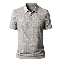 Men Polo Shirt Short Sleeve Classic Fit Soft Breathable Fabric Herringbone Pattern Button Down Collar Top L smėlis