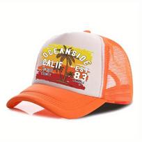 Oceanside, Kalifornija  Palmių medžio Trucker kepurė Reguliuojama tinklinė nugarėlė Beisbolo kepurė Atsitiktinė One Size gray