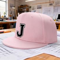 Letter J Uppercase Black Baseball Cap Polyester Flat Brim Snapback Casual Fashion Accessory Unisex One Size white