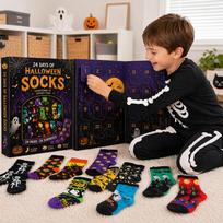24 Days Halloween Socks Gift Box Advent Calendar with 24 Pairs Assorted Novelty Crew and Ankle Socks for Holiday One Size