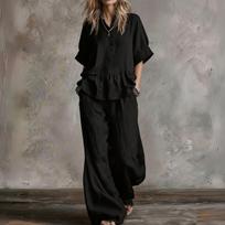 Women's Casual Two Piece Set Sleeveless Wide Leg Pants and Short Sleeve Pullover Top Lightweight Soft Fabric Comfortable Fit L juoda