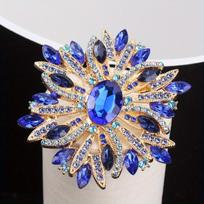 Vintage Sunflower Crystal Brooch, Gold-Tone Blue Rhinestone Design, Women's Statement Fashion Accessory for Wedding Party Gift