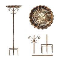 Retro Iron Bird Bath Feeder 5-Pronged Base Metal Bowl Freestanding Birdbath Rustproof Large Capacity Standing Bird Bath Porch bronza