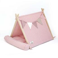 Plaid Pet Tent House Semi-Enclosed Cat & Dog Shelter Summer Breathable Kennel Universal Pet Bed with Removable Indoor Cozy Den (Pink,60x60x50cm ) rožinė