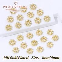 14K Gold Plated Brass Metal Snowflake Spacer Beads,4/5/6/8mm Bead Separator for DIY Bracelet Necklace Jewelry Making Supplies 50 pieces