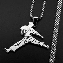 Karate Kick Man Pendant Necklace For Men Stainless Steel Martial Arts Kung Fu Charm Male Chain Jewelry Taekwondo Fighter Gift