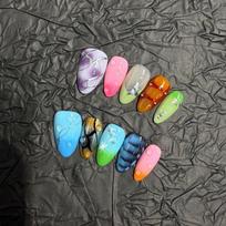 Handcrafted Press-On Nails With Tropical Rainforest Floral Waterdrop Design Short Almond Shape Women XS S M L Extra Small