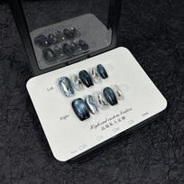 Cat Eye Nail Tips Short Length Press-On Nails With Starry Sky Design Women Extra Small