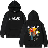 Gorillaz Dvipusis Spaudinys Su Gobtuvu Vyriški Moteriški Mados Ypač Laisvi Megztiniai Su Gobtuvu Unisex Vintažinis Roko Grupės Gatvės Apranga S black