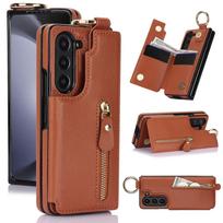 Fold7 Ring Leather Phone Case for Samsung Galaxy Z Fold 7 6 5 4 3 Zipper Metal Double Buckle Flip Card Holder Wallet Hard Cover Galaxy Z Fold7 ruda