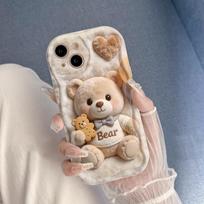 Mielas sausainiuko meškiuko raštas Silikoninis telefono dėklas, skirtas iPhone 17 Pro Max 16 15 14 13 12 11 XS X XR 14 15 Plus 16E 17 Air Cover iPhone 16 balta