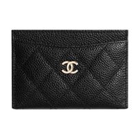 CHANEL Tekstūruotas Kaviaro Karvės Odos Kortelių Laikiklis Kortelių Laikiklis Unisex Juodas Gift Box Set (Basic Set + Original Box) juoda
