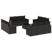 13 piece Garden Sofa Set with Cushions Black Poly Rattan