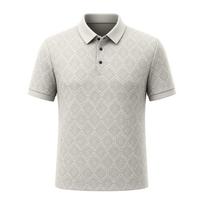 Men Polo Shirt Short Sleeve Classic Fit Jacquard Pattern Soft Breathable Fabric Three Button Placket Collar Top L smėlis