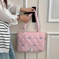 New Bowknot Fluffy Laptop Bag 13-16In Shockproof Tablet Sleeve Case Printing Computer Cover Bag for iPad Tablet Protection 13-14inch rožinė