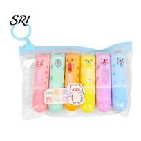 Non-dazzling Highlighter 6Pcs Chisel Tip Marker, Cute Marker Pen, Cartoon Macaron Colorful Study Markers No-Bleed Ink for Journaling, Planners, A