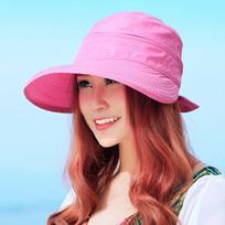 Women Ladies Summer Wide Brim Foldable Visor Outdoor Cap Anti-UV Beach Sun Hat rožinė raudona spalva