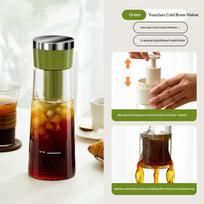 750ML Portable Manual Cold Brew Coffee Maker Press Type Iced Tea Infuser Pitcher With Removable Filter Summer Coffeeware Pot (Green,750ML) žalia