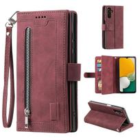 For Samsung Galaxy A26 5G Case PU Leather Phone Cover with Zipper Wallet 9 Card Slots Wine Red vyno raudonos spalvos