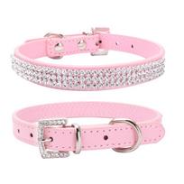 Crystal Diamond Rhinestone Pet Collar PU Leather Sparkling Cat Collar  for Pet Supplies S