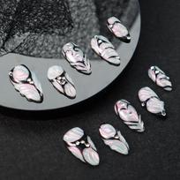 Gothic Style Press-On Nails With Hand-Painted Geometric Lines Black Holographic Effect Almond Shape Women L Includes 3-piece set: nails tools