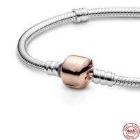 Charms 925 sterlingų kieto sidabro rožinio aukso sidabro spalvos gyvatės grandinės pagrindinės apyrankės tinka originalioms Pamura žavesio karoliukams papuošalų dovana 20cm auksas