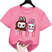 New Labubu Children's T-shirt Cute LABUBU Pattern Girl Round Neck Short Sleeve Casual Versatile Clothing 110