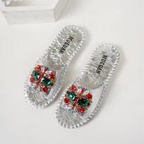 Fashion Women Slippers fashion Crystal Flower Slippers 2025 New Round Toe Shoes Outdoor Flat Bling Slides Women Big Size Luxury Sandals 35 sidabras