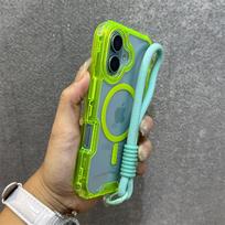 For Magsafe Magnetic Transparent Wrist Strap Case For iPhone 16 Pro Max 15 13 12 11 14 Plus Candy Armor Bumper Shockproof Cover For iPhone 11
