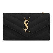 SAINT LAURENT YSL Auksinis Logotipas Oda su Tekstūra Dygsniuotas Užtrauktukas Karvės Odos Monetinė Kortelių Laikiklis Moteriškas Juodas Gift Set(Basic Set+Box+Shopping Bag) juoda