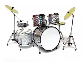 Indominiguitars Dekoratyvinis mini būgnų rinkinys 1:5, sidabrinis chromas, dovana būgnininkui
