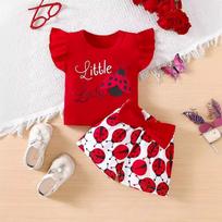 Girls Summer Cross-border Tops English Printed Shorts Insect Full Print Newborn Sleeveless Suit Baby Children's Clothing 69M raudona