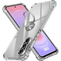 Coque pour Samsung Galaxy A37 5G, Protection Silicone Transparent avec Anneau Rotatif Argenté