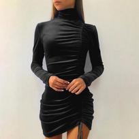 Nauja aksominė prigludusi suknelė, moteriška aukštu kaklu ilgomis rankovėmis su raišteliu, elegantiška prigludusi suknelė kokteiliams ir vakarui rudeniui žiemai 3XL violetinė